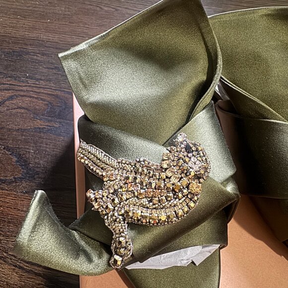 N.21 Raso Knot Flat Embellished Slides In Green Satin - Picture 8 of 16